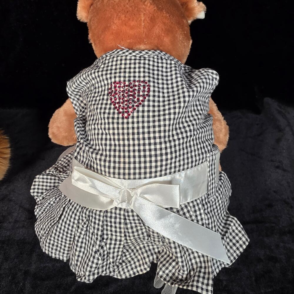 Doggie Dress Zach & Zoey Blue Gingham Check Red Rhinestones Heart Tuille Skirt S